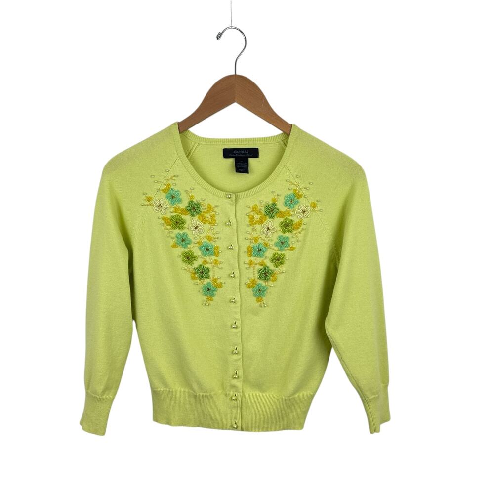 Express Y2K Beaded Floral Cardigan
